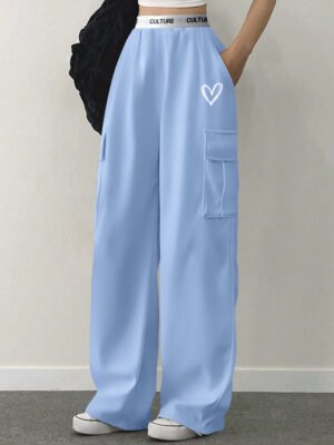 Pantalon cargo décontracté tricoté pour femmes avec imprimé alphabet et poches(TEMU)