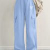 Pantalon cargo décontracté tricoté pour femmes avec imprimé alphabet et poches(TEMU)