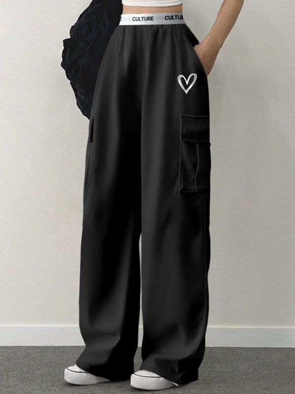 Pantalon cargo décontracté tricoté pour femmes avec imprimé alphabet et poches(TEMU)