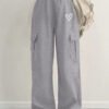 Pantalon cargo décontracté tricoté pour femmes avec imprimé alphabet et poches(TEMU)