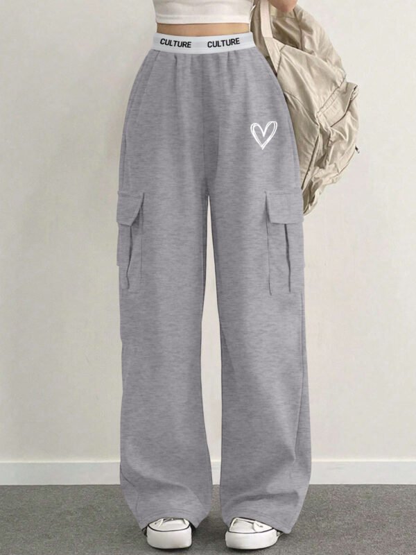 Pantalon cargo décontracté tricoté pour femmes avec imprimé alphabet et poches(TEMU)