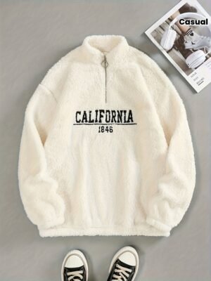 California 1846 Sweat-shirt pull à broder pour femmes - Pull à manches longues en polaire confortable avec capuche décontractée et col montant (TEMU)