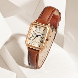 Montre à quartz élégante vintage carrée avec chiffres romains pour femme LUCKYFOX(TEMU)