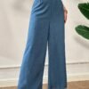Pantalon Large Coupe Élégante Bleu -  Couleur Unie (TEMU)