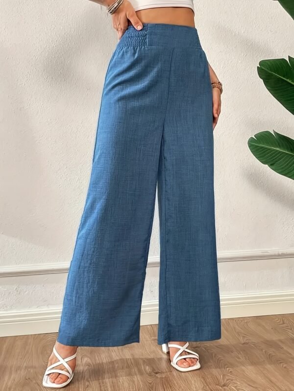 Pantalon Large Coupe Élégante Bleu -  Couleur Unie (TEMU)