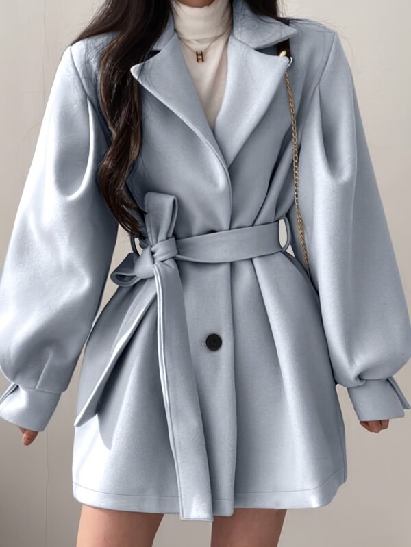 Manteau d'hiver beige pour femme - Blazer à col revers avec ceinture, manches courtes et structure rigide. Col en V (TEMU)