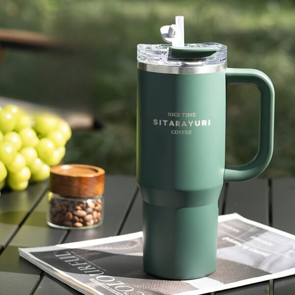 Gobelet Isolé en Acier Inoxydable 900ml avec Paille et Poignée, Étanche, Sans BPA(TEMU)