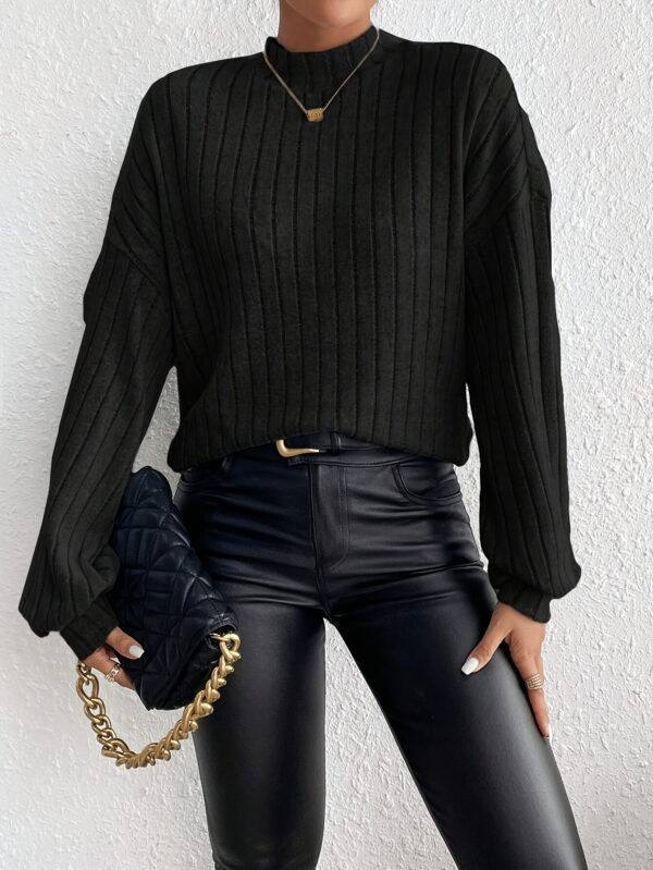 272959ce-14da-4dcb-96dd-766b379f9a6d T-shirt à manches longues de couleur unie, haut élégant à col montant pour le printemps et l'automne(TEMU)