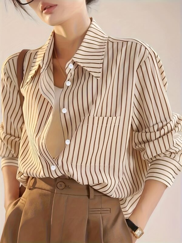 Chemise Élégante à Rayures pour Femme - Manches Longues Décontractées (TEMU)