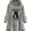 Sweat à capuche imprimé chat et slogan, sweat-shirt décontracté à manches longues avec boutons décoratifs, vêtements pour femmes(TEMU)