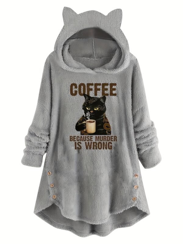 Sweat à capuche imprimé chat et slogan, sweat-shirt décontracté à manches longues avec boutons décoratifs, vêtements pour femmes(TEMU)