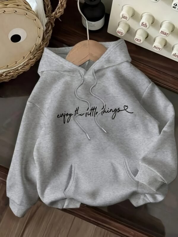 Sweat à capuche décontracté pour femmes avec impression de lettres "Enjoy the Little Things" (TEMU)