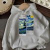 Sweat à capuche femme inspiré de la Nuit Étoilée de Van Gogh - Pull léger doublé en polaire avec imprimé "1889 AT NIGHT" (TEMU)