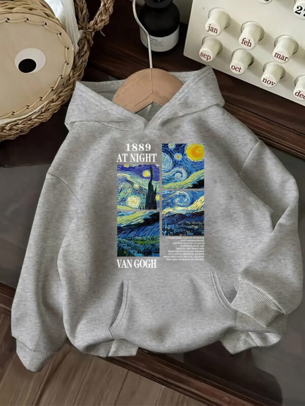 Sweat à capuche femme inspiré de la Nuit Étoilée de Van Gogh - Pull léger doublé en polaire avec imprimé "1889 AT NIGHT" (TEMU)