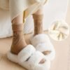 (TEMU)5 Paires de Chaussettes d'Hiver en Peluche pour Femmes - Chaussettes Douces, Extensibles, Chaudes pour la Nuit, & Intérieur, Beige, Brun, Noir, Blanc, Chaussettes Mignonnes