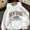 Sweat à capuche pour femme New York USA avec imprimé de lettres - Pull décontracté à manches longues avec lettrage(TEMU)