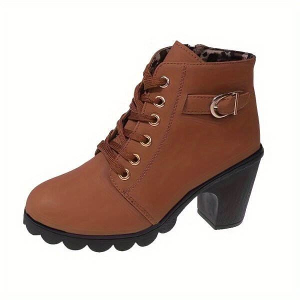 Femmes Bottes Courtes À Talons Chunky Unies, Bottes À Lacets de Mode Cheville À Fermeture Éclair Latérale Confortables Pour Femmes(TEMU)