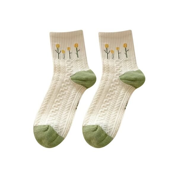 (TEMU)5 Paires de Chaussettes Mi-Mollet à Motifs Floraux pour Femmes