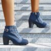 Femmes Bottes Courtes À Talons Chunky Unies, Bottes À Lacets de Mode Cheville À Fermeture Éclair Latérale Confortables Pour Femmes(TEMU)