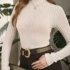 Pull Élégant à Col Roulé pour Femme - 100% Polyester, Manches Longues, Top Automne-Hiver Lavable en Machine, Pull Uni pour Tenues Décontractées et Formelles, Style Sophistiqué, Construction de Qualité