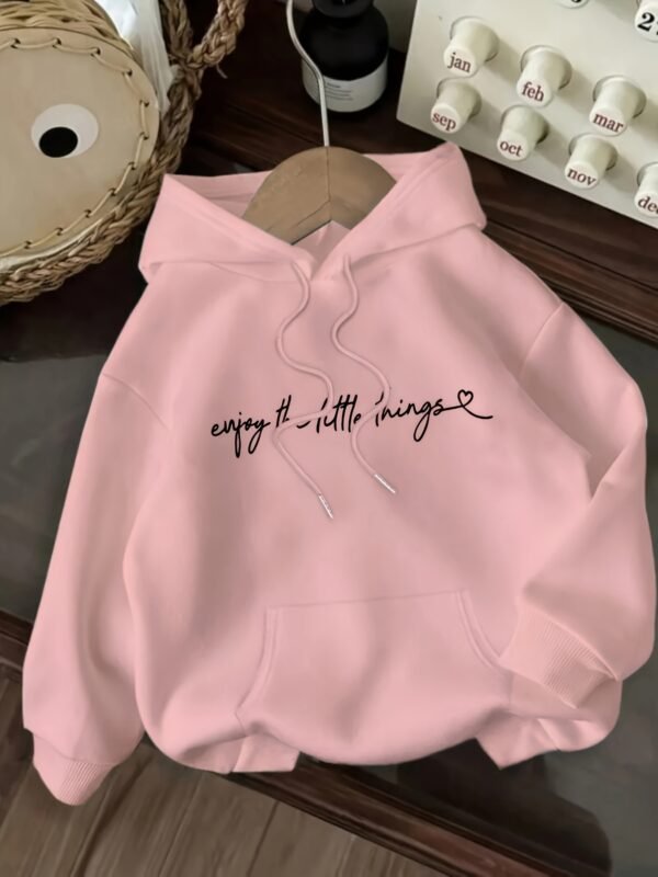 Sweat à capuche décontracté pour femmes avec impression de lettres "Enjoy the Little Things" (TEMU)