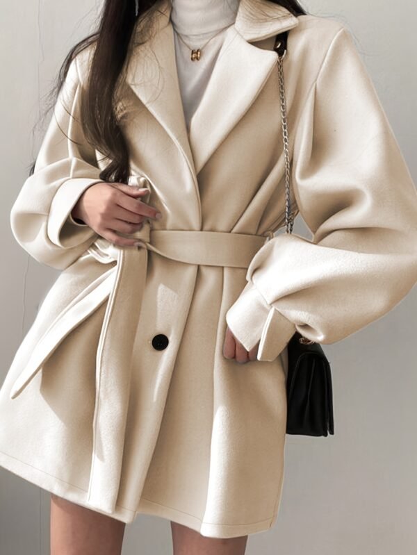 Manteau d'hiver beige pour femme - Blazer à col revers avec ceinture, manches courtes et structure rigide. Col en V (TEMU)