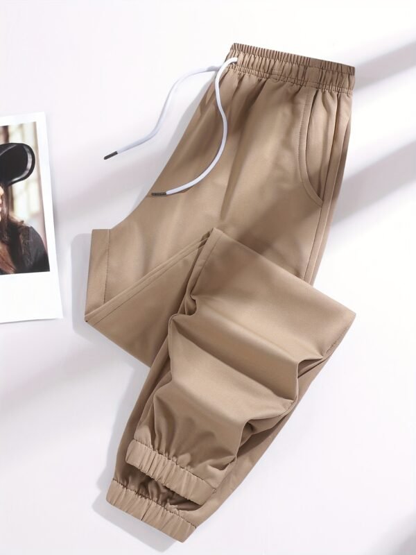 Pantalon taille haute pour femme avec ceinture à cordon, tissu élastique, poches latérales (TEMU)
