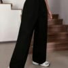 Pantalon noir décontracté pour femme, coupe droite, coupe ample (TEMU)