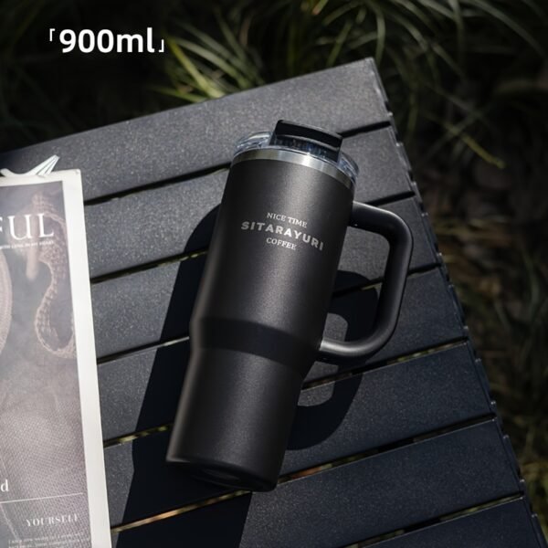 Gobelet Isolé en Acier Inoxydable 900ml avec Paille et Poignée, Étanche, Sans BPA(TEMU)