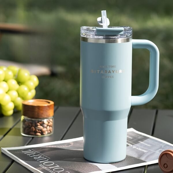 Gobelet Isolé en Acier Inoxydable 900ml avec Paille et Poignée, Étanche, Sans BPA(TEMU)
