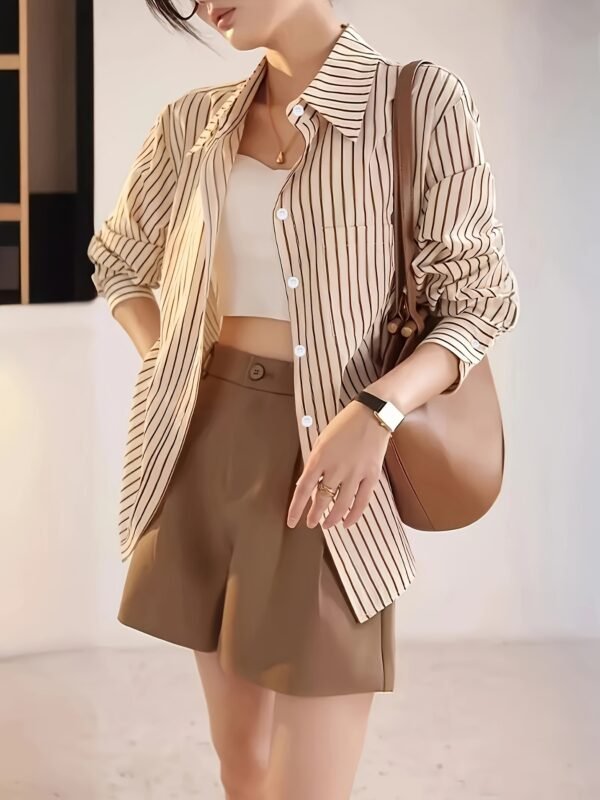 Chemise Élégante à Rayures pour Femme - Manches Longues Décontractées (TEMU)