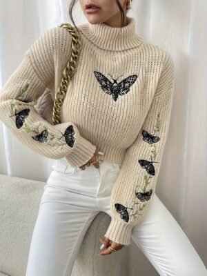 Pull Décontracté à Col Montant Papillon pour Femmes (TEMU)