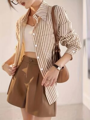 Chemise Élégante à Rayures pour Femme - Manches Longues Décontractées (TEMU)
