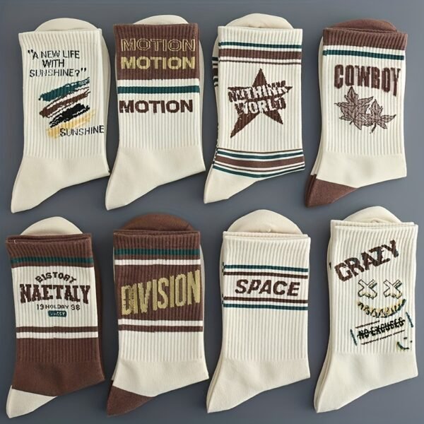 5 Paires de Chaussettes Vintage à Imprimé Lettres - (TEMU)