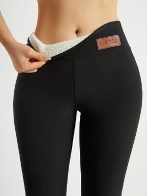 (TEMU) Collants Doux et Doublés en Polaire, Pantalons Longs à Taille Haute