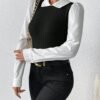 Chemise Élégante Décontractée pour Femmes à Manches Longues - Design Inspiré du Moyen-Orient avec Blocs de Couleur(TEMU)