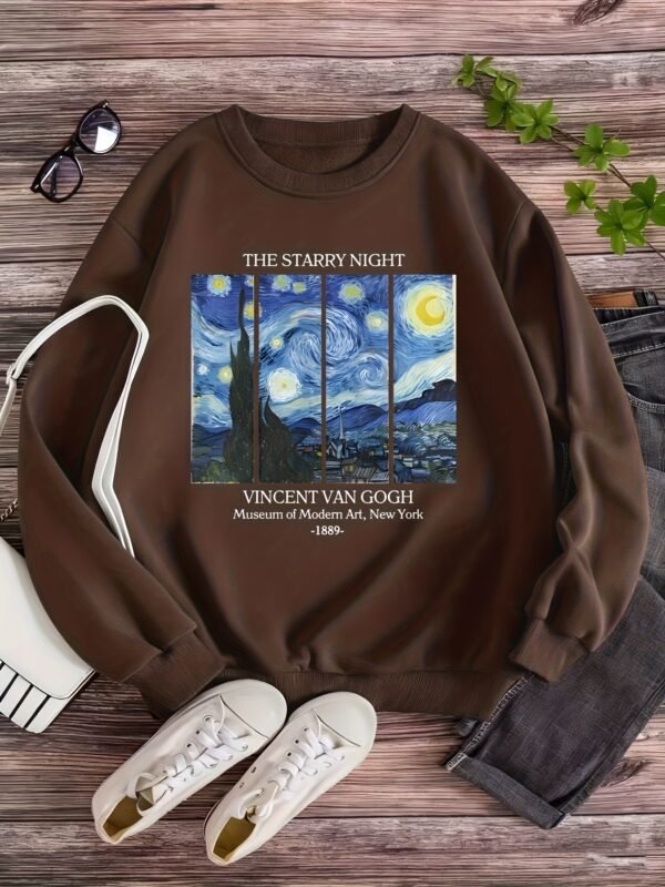 Pull Femme Van Gogh Nuit Étoilée - Sweat à Manches Longues Col Rond Bleu Marine, Confortable et Décontracté(TEMU)