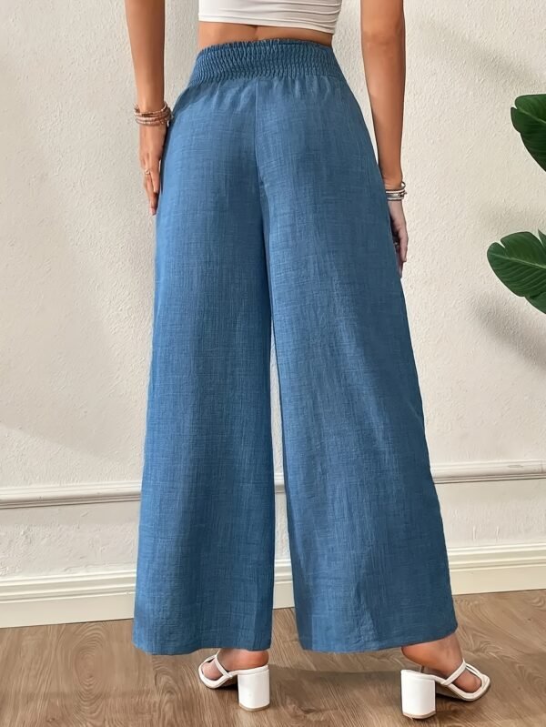 Pantalon Large Coupe Élégante Bleu -  Couleur Unie (TEMU)