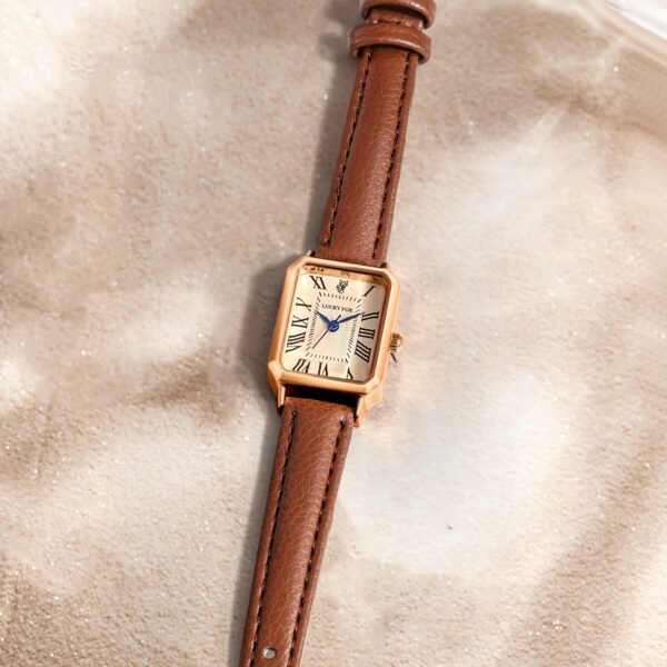 Montre à quartz élégante vintage carrée avec chiffres romains pour femme LUCKYFOX(TEMU)
