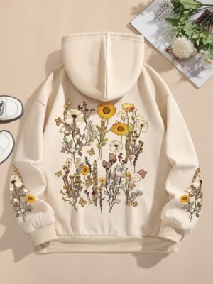 Sweat à Capuche Imprimé Floral pour Femme (TEMU)