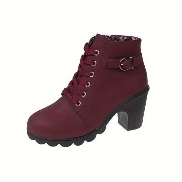 Femmes Bottes Courtes À Talons Chunky Unies, Bottes À Lacets de Mode Cheville À Fermeture Éclair Latérale Confortables Pour Femmes(TEMU)