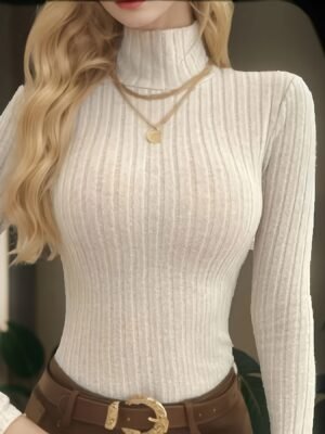 Pull Élégant à Col Roulé pour Femme - 100% Polyester, Manches Longues, Top Automne-Hiver Lavable en Machine, Pull Uni pour Tenues Décontractées et Formelles, Style Sophistiqué, Construction de Qualité