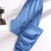 Pantalon taille haute pour femme avec ceinture à cordon, tissu élastique, poches latérales (TEMU)