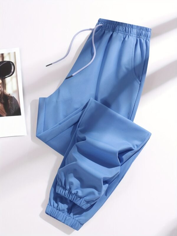 Pantalon taille haute pour femme avec ceinture à cordon, tissu élastique, poches latérales (TEMU)