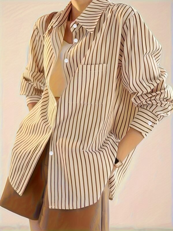 Chemise Élégante à Rayures pour Femme - Manches Longues Décontractées (TEMU)
