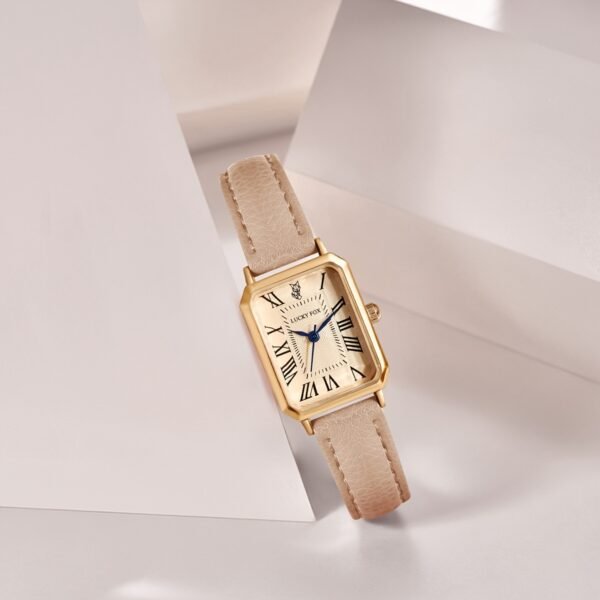 Montre à quartz élégante vintage carrée avec chiffres romains pour femme LUCKYFOX(TEMU)