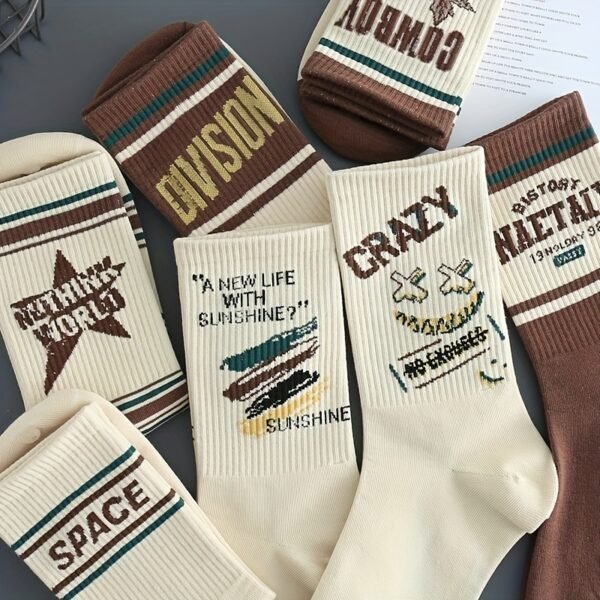 5 Paires de Chaussettes Vintage à Imprimé Lettres - (TEMU)