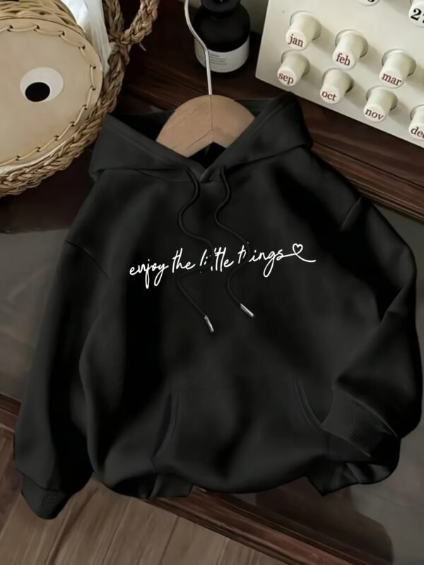 Sweat à capuche décontracté pour femmes avec impression de lettres "Enjoy the Little Things" (TEMU)