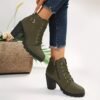 Femmes Bottes Courtes À Talons Chunky Unies, Bottes À Lacets de Mode Cheville À Fermeture Éclair Latérale Confortables Pour Femmes(TEMU)