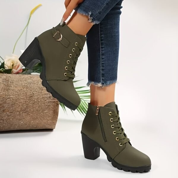 Femmes Bottes Courtes À Talons Chunky Unies, Bottes À Lacets de Mode Cheville À Fermeture Éclair Latérale Confortables Pour Femmes(TEMU)